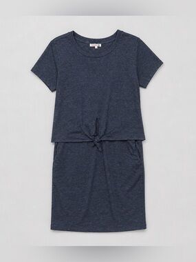 Sundry Short-Sleeve Tie-Front Dress - Dark Blue Y2K